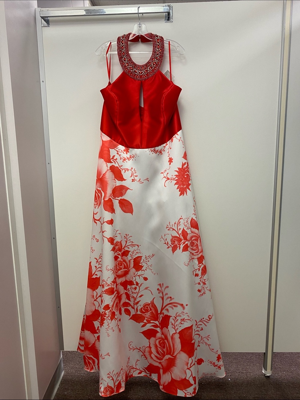 Girls' Red and White Floral Halter Dress